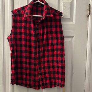 Red and Black Plaid Sleeveless Shirt